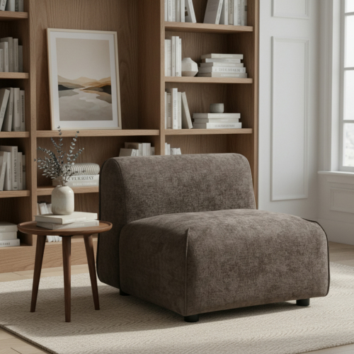 Modern Curved Upholstered Accent Chair – Curved Plush Design for Living Room & Bedroom - Brown - Polyester,Solid Wood - Polyester - Brown