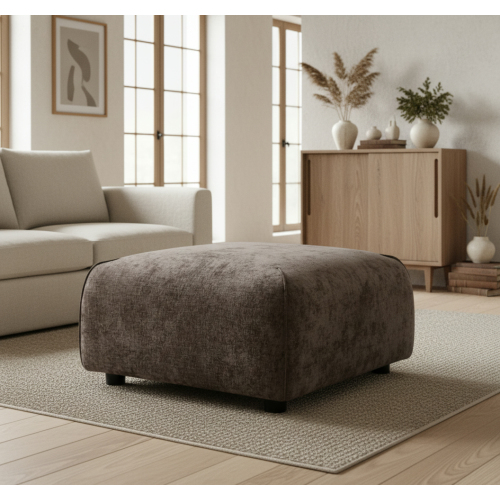 Plush Square Ottoman – Multi-Functional Extra Seating for Living Room & Home - Brown - Polyester,Solid Wood