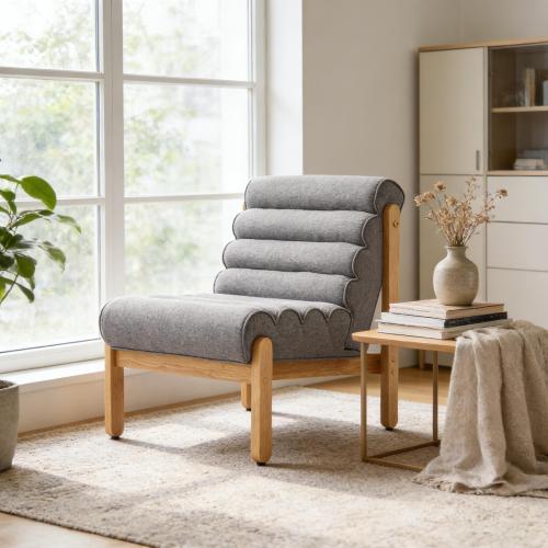 Fluffy Accent Chair Gray with Natural Solid Wood Frame - Dark Gray,Natural - Polyester,Solid Wood