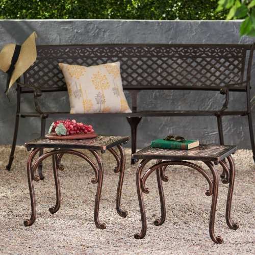 LAUGHLIN KD CAST END TABLE [SET OF 2 PCS] - Antique Espresso - Aluminium