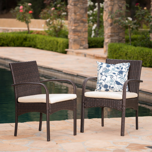 [Set of 2] CORDOBA KD PE WICKER DINING CHAIR - Brown+Beige - PE Rattan+Iron+Waterproof Fabric
