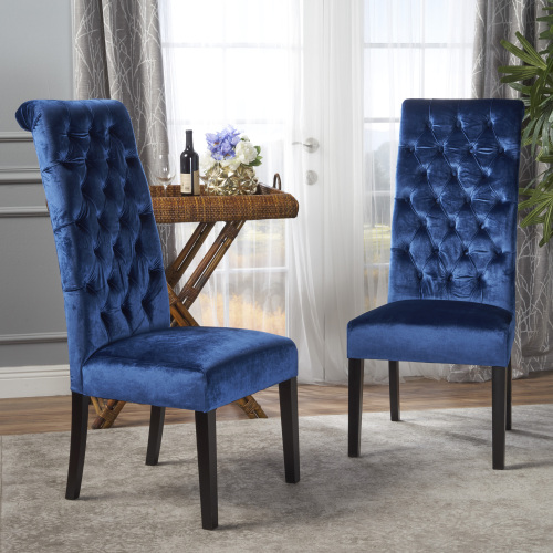 GEORGE HI-BACK KD DINING CHAIR [SET OF 2 PCS] - Navy Blue - Velvet