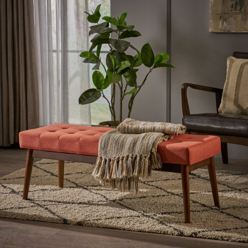 Mid-Century Ottoman for for Entryway Dining Room Living Room Bedroom End of Bed, Upholstered Fabric Design with Button-Tufted Detail - Coral - Not Specified - Coral