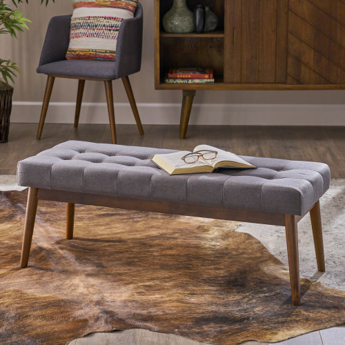 Mid-Century Ottoman for for Entryway Dining Room Living Room Bedroom End of Bed, Upholstered Fabric Design with Button-Tufted Detail - Grey - Grey