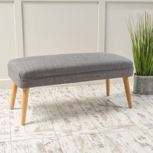 38 Inch Wide Rectangle Ottoman Bench Footstool, Linen Look Polyester Fabric for Living Room, Bedroom - LIGHT GREY - LIGHT GREY - 38-Inch