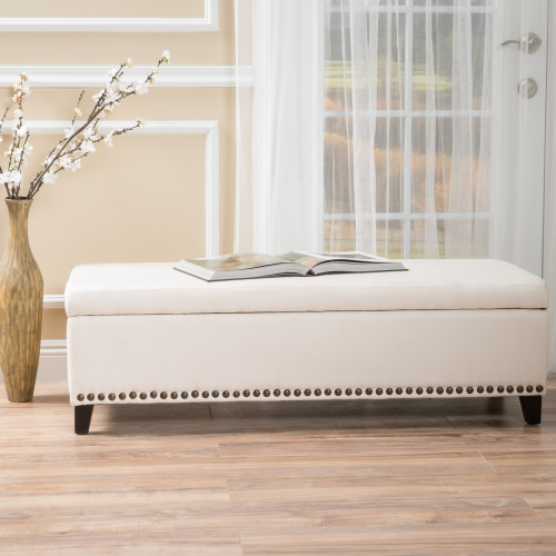 Storage Ottoman, Storage Bench with Safety Close Hinge, Linen Button-Tufted Ottoman for Living Room, Entryway, Hallway, Foot Rest - Beige - Fabric