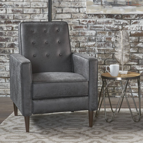 Fabric Recliner Chair Mid-Century Modern Recliner Pushback Single Recliner Sofa with Thicker Seat Cushion Tufted Upholstered Sofa with Wooden leg for Living Room Bedroom - Slate - Microfiber - Slate - Not Specified