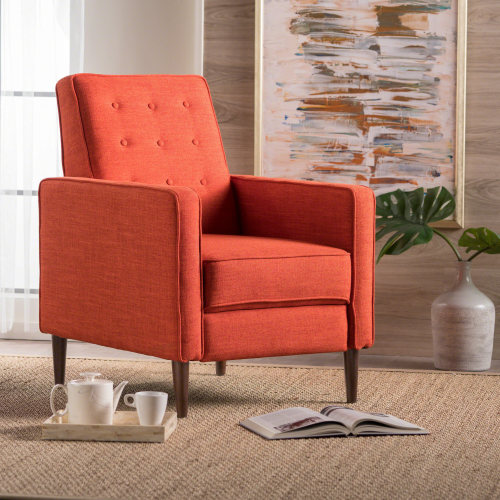 Fabric Recliner Chair Mid-Century Modern Recliner Pushback Single Recliner Sofa with Thicker Seat Cushion Tufted Upholstered Sofa with Wooden leg for Living Room Bedroom - Orange - Orange - Not Specified