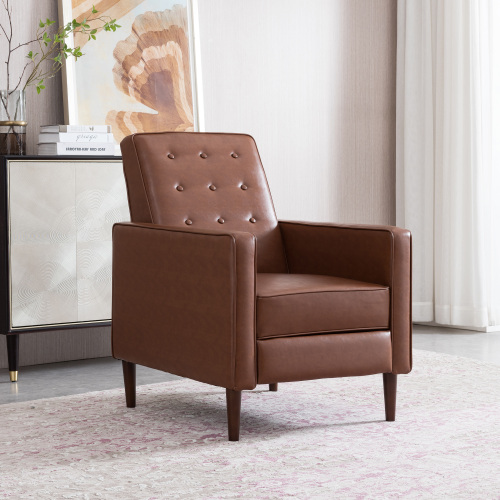Fabric Recliner Chair Mid-Century Modern Recliner Pushback Single Recliner Sofa with Thicker Seat Cushion Tufted Upholstered Sofa with Wooden leg for Living Room Bedroom - Light Brown - Light Brown