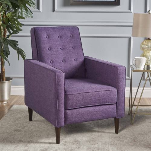 Fabric Recliner Chair Mid-Century Modern Recliner Pushback Single Recliner Sofa with Thicker Seat Cushion Tufted Upholstered Sofa with Wooden leg for Living Room Bedroom - Purple - Purple - Not Specified