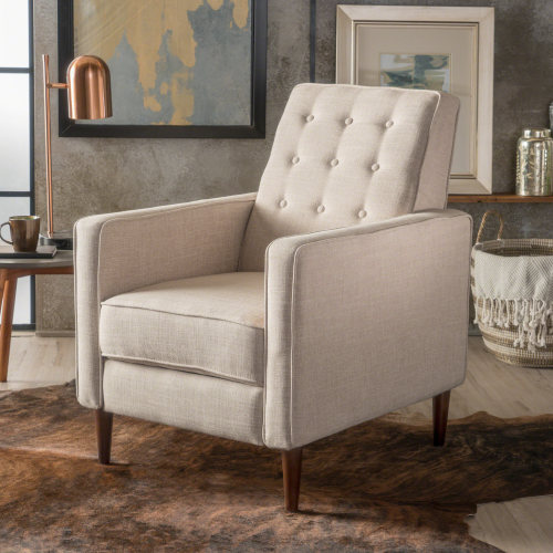 Fabric Recliner Chair Mid-Century Modern Recliner Pushback Single Recliner Sofa with Thicker Seat Cushion Tufted Upholstered Sofa with Wooden leg for Living Room Bedroom - Wheat - Wheat - Not Specified