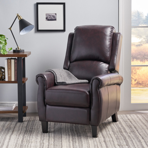 Fabric Recliner Chair Mid-Century Modern Recliner Pushback Single Recliner Sofa with Thicker Seat Cushion Tufted Upholstered Sofa with Wooden leg for Living Room Bedroom - Burgundy