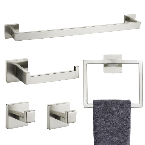 5 Pieces Bathroom Hardware Accessories Set Towel Bar Set Wall Mounted,Stainless Steel - Brushed Nickel - Brushed Nickel