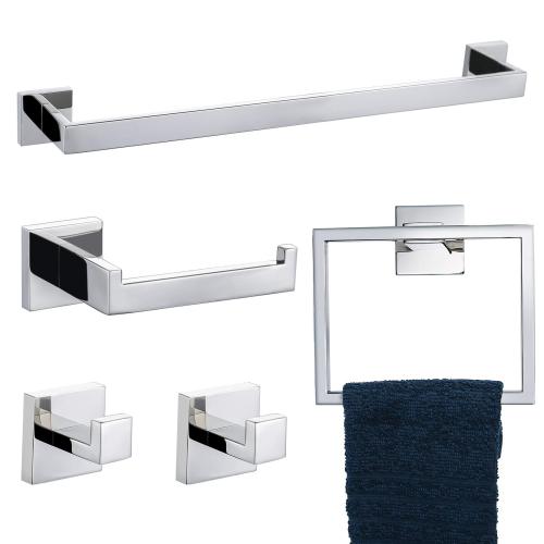 5 Pieces Bathroom Hardware Accessories Set Towel Bar Set Wall Mounted,Stainless Steel - Chrome - Chrome