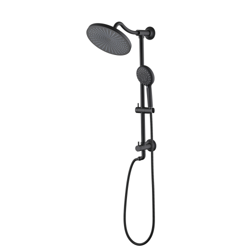 5-Setting Handheld Shower System Slide Bar Combo Rain Showerhead, Dual Shower Head Spa System - Matte Black - ABS