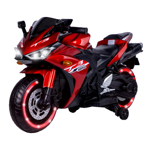 Kids Motorcycle 12 V Motorcycle For Kids 3-8 Years Boys Girls,Kids Motorcycle Ride On Toy With Training Wheels/Manual Throttle/ Drive By Hand /Lighting Wheels - Red - Plastic - 50 - 99 Lbs - Indoor & Outdoor Use - Not Specified