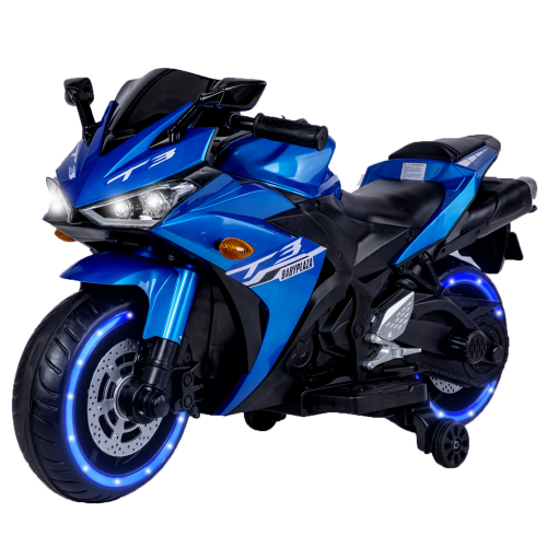 kids motorcycle, 12V motorcycle for kids 3 4 5 6 years Boys Girls 12v7ah kids motorcycle ride on toy with Training Wheels/manual throttle/ drive by hand /Lighting wheels - Blue - Plastic - 50 - 99 Lbs - Indoor & Outdoor Use - 3 to 4 Years
