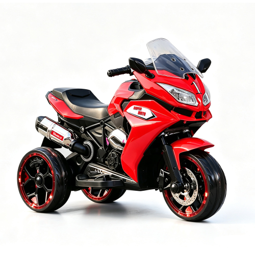 12V Electric Motorcycle for Kids 3-6 Years Large 41" Ride-On Trike with LED Glowing Wheels, Full-Body Cool Lights, MP3 & Wireless Phone Music, 3.2 MPH, 66LB Capacity - Red - Plastic