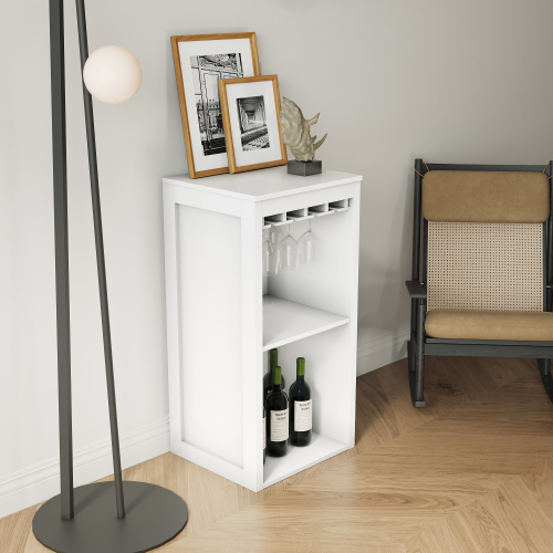 WHITE color modular wine bar Cabinet with Storage Shelves for Dining Room - Particle Board+MDF