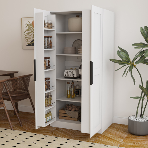 62.99in Kitchen Pantry Cabinet, White Freestanding Buffet Cupboards Sideboard with Doors & Shelves, Kitchen Pantry Storage Cabinet for Kitchen, Living Room and Dinning Room - MDF