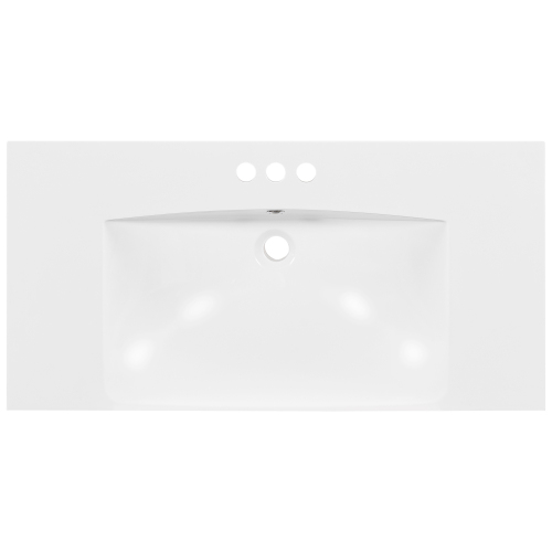 [Sink Only] 36x18" Rectangular 3 Hole Bathroom Resin Sink, Vanity Top Sink Only, Fits 4" Center Faucet, White (Faucet and cabinet not included)