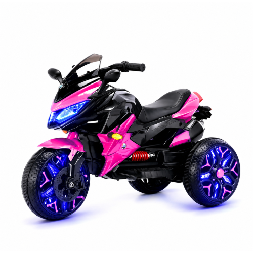 Kids Motorcycle Ride-On Motorcycle 3-Wheels Battery Powered Motorbike Rechargeable 12 V kids ride on toy with PU seat Training Wheels/manual throttle/ drive by hand /Lighting wheels - Pink - Plastic - 50 - 99 Lbs - Indoor & Outdoor Use