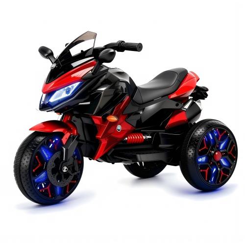 Kids Motorcycle Ride-On Motorcycle 3-Wheels Battery Powered Motorbike Rechargeable 12 V kids ride on toy with PU seat Training Wheels/manual throttle/ drive by hand /Lighting wheels - Plastic - 50 - 99 Lbs - Indoor & Outdoor Use