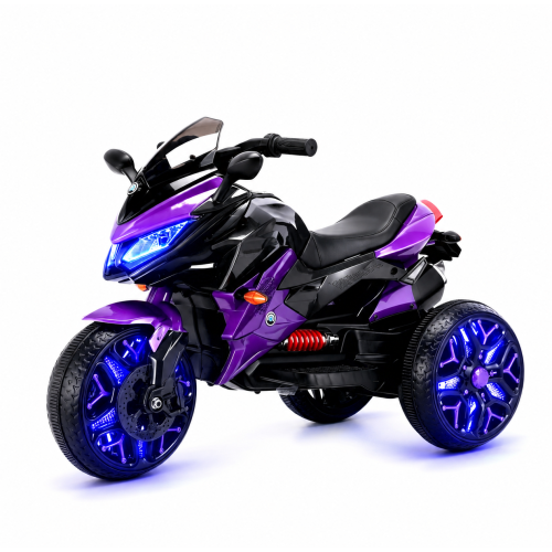 Kids Motorcycle Ride-On Motorcycle 3-Wheels Battery Powered Motorbike Rechargeable 12 V kids ride on toy with PU seat Training Wheels/manual throttle/ drive by hand /Lighting wheels - Purple - Plastic - 50 - 99 Lbs - Indoor & Outdoor Use