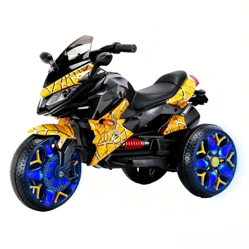 Kids Motorcycle Ride-On Motorcycle 3-Wheels Battery Powered Motorbike Rechargeable 12 V kids ride on toy with PU seat Training Wheels/manual throttle/ drive by hand /Lighting wheels - Yellow - Plastic - 50 - 99 Lbs - Indoor & Outdoor Use