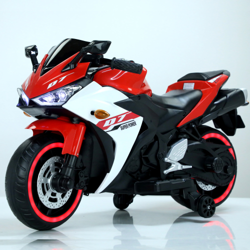 Electric motorcycle/ 12V Kids toys motorcycle/Kids electric car/electric ride on toys for 3 4 5 6 years Boys Girls with Training Wheels/manual throttle/ drive by hand/Lighting wheels - Red - Plastic - 50 - 99 Lbs - Indoor & Outdoor Use