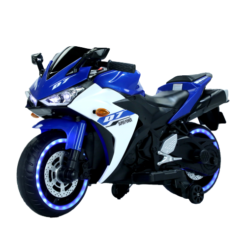 Electric motorcycle/ 12 V Kids toys motorcycle/Kids electric car/electric ride on toys for 3 4 5 6 years Boys Girls with Training Wheels/manual throttle/ drive by hand/Lighting wheels - Blue - Plastic - 50 - 99 Lbs - Indoor & Outdoor Use