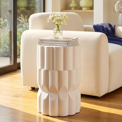 13 inch Handmade white MgO Side Table for Both Indoor and Outdoor Use - Magnesium Oxide - 13-Inch