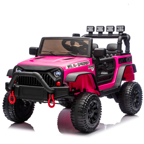 24V Kids Ride On Car W/Parents Remote Control,400W Motor,Four Wheel Suspension,Adjustable speed,USB,MP3,Music,Bluetooth,Large display screen,Power Display,Portable handle,Safety Belt for Kids Aged 3+ - Rose Pink - Polypropylene - ABS - American Design - 50 - 99 Lbs - 3 to 4 Years - Indoor & Outdoor Use