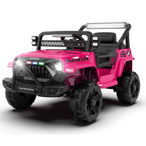 12V Kids Ride On Electric Truck Car W/Parents Control,2WD,Four-wheel suspension,Early education function,Adjustable volume,USB,MP3,Bluetooth,Microphone jack,Power display,LED lights For kids aged 1-4. - Pink - Polypropylene - ABS - American Design - 3 to 4 Years - 50 - 99 Lbs - Indoor & Outdoor Use