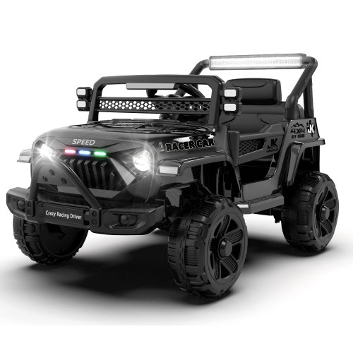 12V Kids Ride On Electric Truck Car W/Parents Control,2WD,Four-wheel suspension,Early education function,Adjustable volume,USB,MP3,Bluetooth,Microphone jack,Power display,LED lights For kids aged 1-4. - Black - Polypropylene - ABS - American Design - 3 to 4 Years - 50 - 99 Lbs - Indoor & Outdoor Use