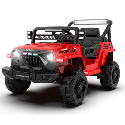 12V Kids Ride On Electric Truck Car W/Parents Control,2WD,Four-wheel suspension,Early education function,Adjustable volume,USB,MP3,Bluetooth,Microphone jack,Power display,LED lights For kids aged 1-4. - Red - Polypropylene - ABS - American Design - 3 to 4 Years - 50 - 99 Lbs - Indoor & Outdoor Use