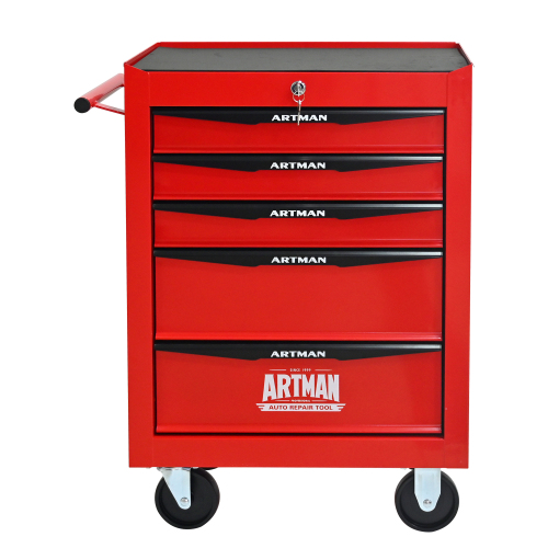 Rolling Metal Tool Chest with 5 Drawers, 20" 5-Drawer Tool Chest Cabinet with Ball Bearing Drawer Slides, Steel Tool Storage Box Organizer -Red&Black