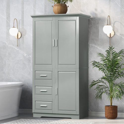 Tall and Wide Storage Cabinet with Doors for Bathroom/Office, Three Drawers, Grey(Old SKU:WF299285AAG) - MDF - MDF(New SKU)