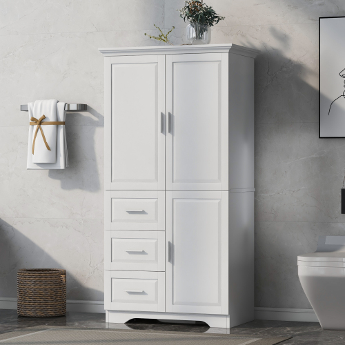 Tall and Wide Storage Cabinet with Doors for Bathroom/Office, Three Drawers, White(Old SKU: N725P331357K/WF299285AAK) - MDF - MDF( Double Package)