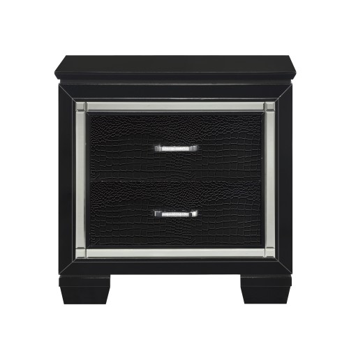 Glamourous Black Finish 1pc Nightstand 2x Dovetail Drawers Faux Alligator Embossed Fronts Bedroom Furniture - Wood - Glam,Modern - 2 Drawers - Wood - Not Specified - Not Specified - Not Specified - Not Specified