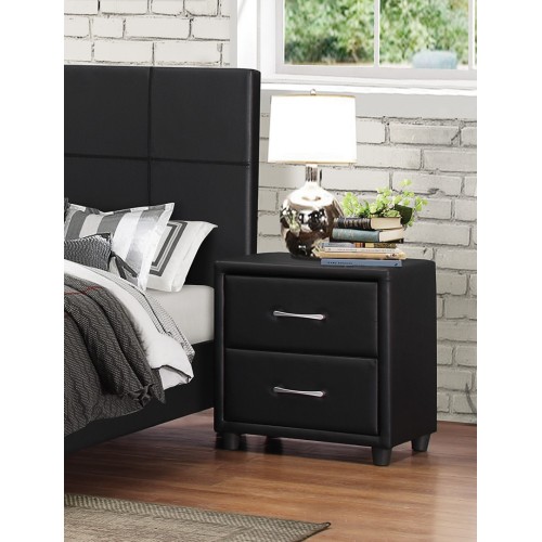 Contemporary Durable Black Faux Leather Covering 1pc Nightstand of Drawers Silver Tone Bar Pulls Stylish Furniture - Plywood - Contemporary,Traditional - 2 Drawers - Bedroom - Plywood - Not Specified - Not Specified - Not Specified - Not Specified - Not Specified - Not Specified