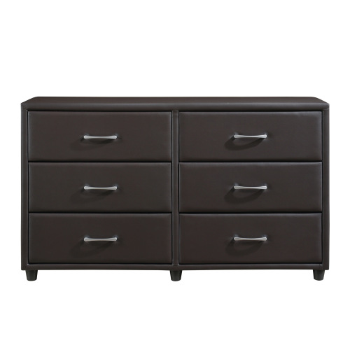 Contemporary Design Bedroom 1pc Dresser of 6 Drawers Faux Leather Upholstery, Dark Brown Furniture - Plywood - Not Specified - Plywood - Not Specified - Not Specified - Not Specified - Not Specified - Not Specified - Not Specified