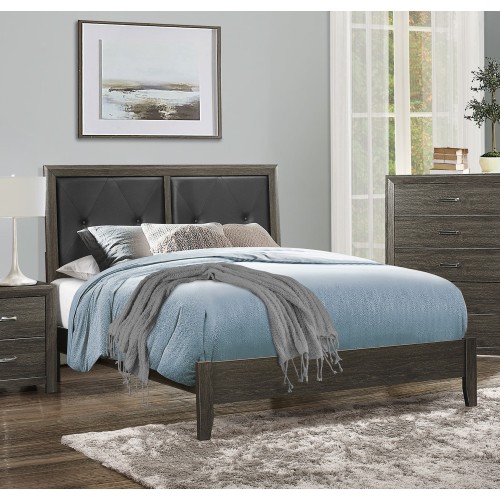 Contemporary Design Dark Gray Finish Queen Bed 1pc Button-Tufted Faux Leather Upholstered Headboard Wooden Bedroom Furniture - Not Specified - Panel - Box Spring Required