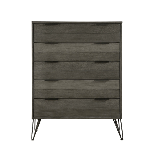 Contemporary Three-Tone Gray Finish Chest of Drawers Perched atop Metal Legs Acacia Veneer Modern Bedroom Furniture - Wood - Wood - Not Specified - Not Specified - Not Specified - Not Specified - Not Specified - Not Specified