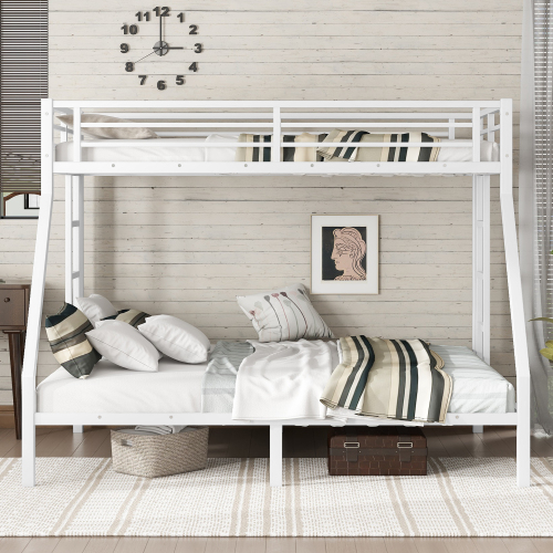 Metal Twin XL over Queen Bunk Bed for Teens and Adults,Space-Saving/Noise Reduced/No Box Spring Needed, White - MDF+Metal