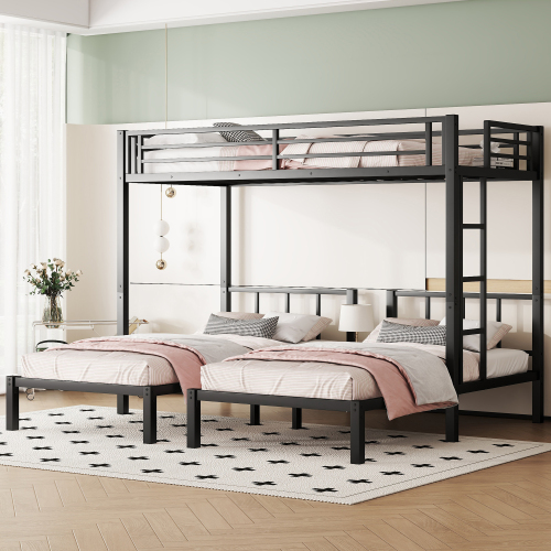 Twin over Twin & Twin Bunk Beds for 3, Twin XL over Twin & Twin Bunk Bed Metal Triple Bunk Bed, Black - Box Spring Not Required - Not Specified