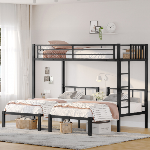 Twin over Twin & Twin Bunk Beds for 3, Twin XL over Twin & Twin Bunk Bed Metal Triple Bunk Bed, Black - Not Specified - Not Specified