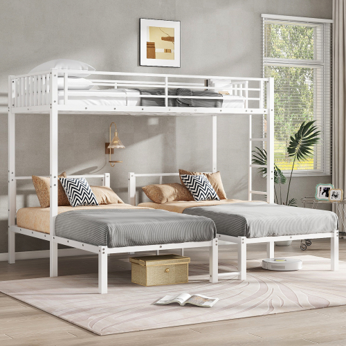 Twin over Twin & Twin Bunk Beds for 3, Twin XL over Twin & Twin Bunk Bed Metal Triple Bunk Bed, White - Not Specified - Not Specified - Not Specified - Not Specified