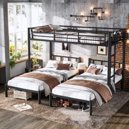 Twin over Twin & Twin Bunk Beds for 3, Twin XL over Twin & Twin Bunk Bed Metal Triple Bunk Bed, Black - MDF+Metal - Not Specified - MDF
