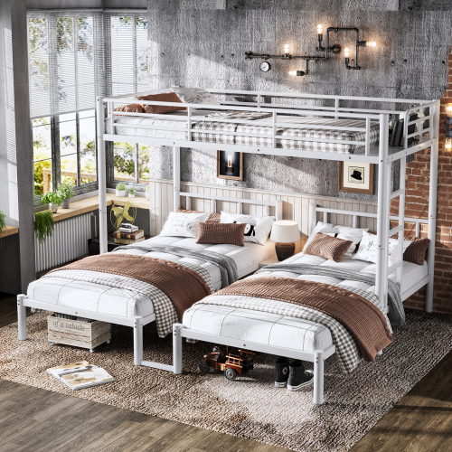 Twin over Twin & Twin Bunk Beds for 3, Twin XL over Twin & Twin Bunk Bed Metal Triple Bunk Bed, White - MDF+Metal - Not Specified - MDF